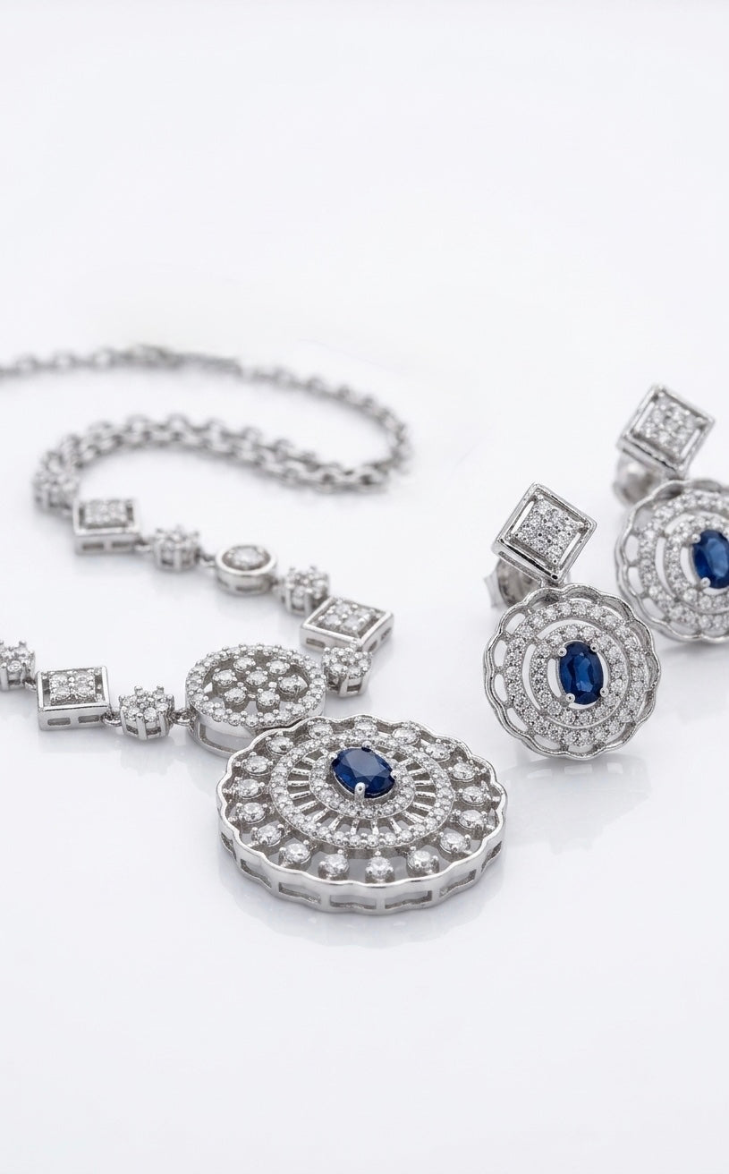 Sapphire Royale Sunburst Silver Jewellery Set